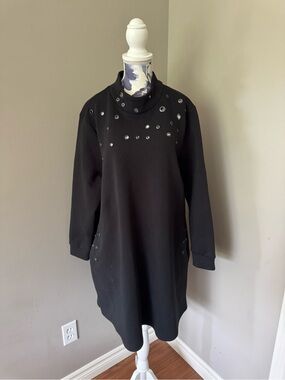 Gabby Isabella Black Mock Neck With Scattered Silver Metal Grommets